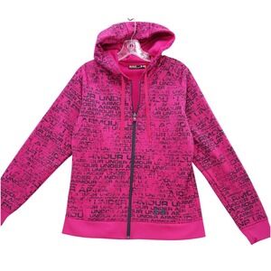 Under Armour Full Zip Hoodie Jacket Athletic Warm Up Pink‎ Print Medium